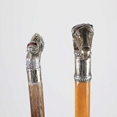 Two Vintage Silver Grip Canes, an Alligator and Horse Head
