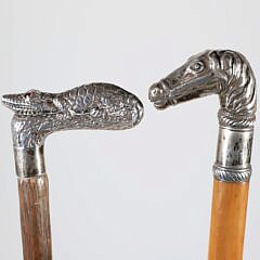 Two Vintage Silver Grip Canes, an Alligator and Horse Head
