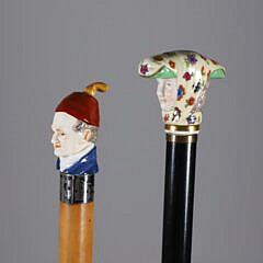Two Porcelain Walking Sticks, 19th Century