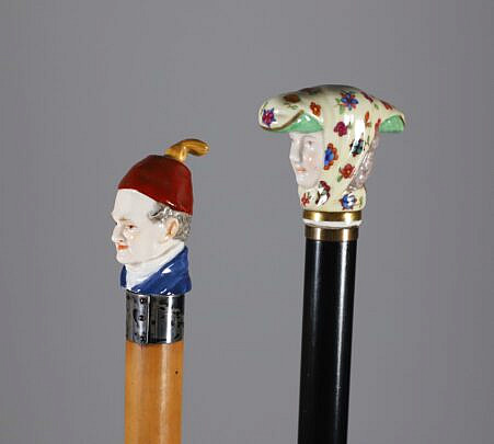 Two Porcelain Walking Sticks, 19th Century