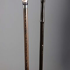 Two Hand Painted French Porcelain Portrait and Courting Walking Sticks, 19th Century