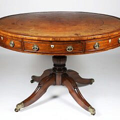 English Regency Exotic Wood Drum Table, 19th Century