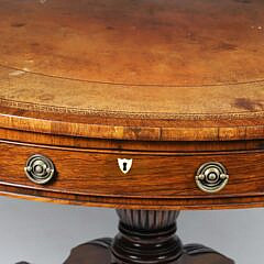 English Regency Exotic Wood Drum Table, 19th Century