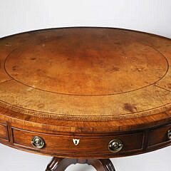 English Regency Exotic Wood Drum Table, 19th Century