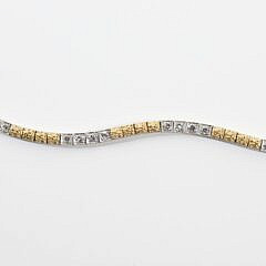 Diamond and Yellow and White Gold Tennis Bracelet Set with 20 Round Diamonds