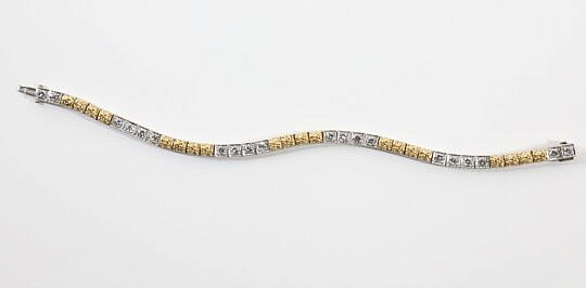 Diamond and Yellow and White Gold Tennis Bracelet Set with 20 Round Diamonds