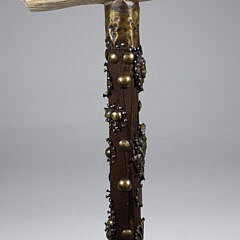 “The Harpooner” Carved Antique Sperm Whale Tooth Walking Stick, 19th Century