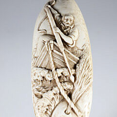 “The Harpooner” Carved Antique Sperm Whale Tooth Walking Stick, 19th Century