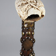 “The Harpooner” Carved Antique Sperm Whale Tooth Walking Stick, 19th Century