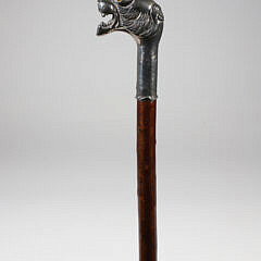 Silver Tiger Head Grip Walking Stick, 19th Century