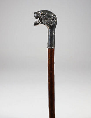 Silver Tiger Head Grip Walking Stick, 19th Century