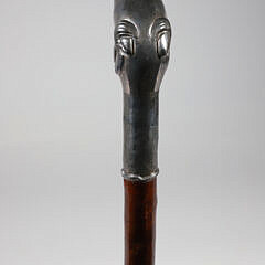 Silver Engraved Growling Tiger Head Grip Walking Stick, 19th Century