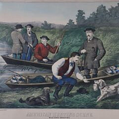 Antique American Colored Print “American Hunting Scene, Wild Duck Shooting”