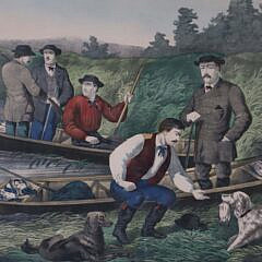 Antique American Colored Print “American Hunting Scene, Wild Duck Shooting”