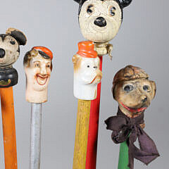 Collection of 14 Porcelain and Wood Carnival Sticks