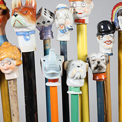 Collection of 15 Vintage Porcelain and Wood Carnival Sticks