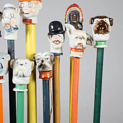 Collection of 15 Vintage Porcelain and Wood Carnival Sticks