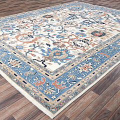 Vanilla Ice White Antiqued Sultanabad Design Afghan Peshawar Hand Knotted Wool Oriental Carpet