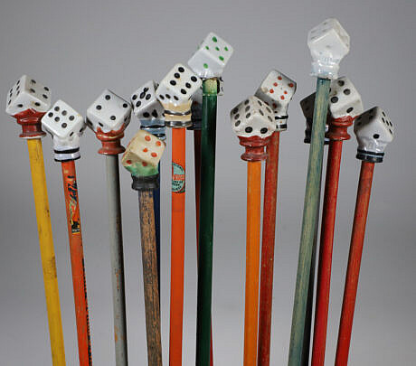 Collection of 13 Porcelain Dice Carnival Walking Sticks