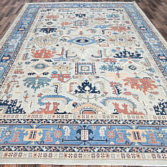 Light Gray Antiqued Heriz Oriental Carpet with All Over Design