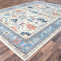 Light Gray Antiqued Heriz Oriental Carpet with All Over Design