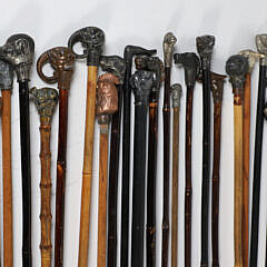 Collection of 28 Miniature Animal and Human Head Grip Carnival Walking Sticks