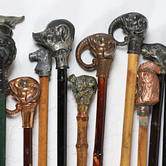 Collection of 28 Miniature Animal and Human Head Grip Carnival Walking Sticks