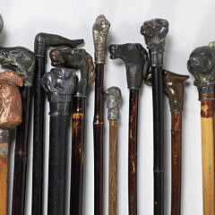 Collection of 28 Miniature Animal and Human Head Grip Carnival Walking Sticks