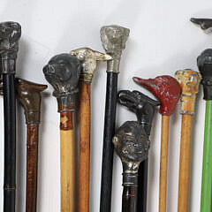 Collection of 28 Miniature Animal and Human Head Grip Carnival Walking Sticks