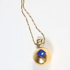 Lapis Lazuli and Diamond Yellow Gold Ball Pendant and Chain