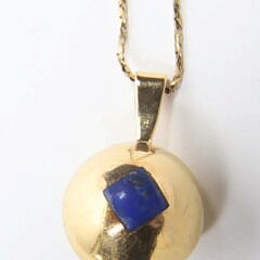 Lapis Lazuli and Diamond Yellow Gold Ball Pendant and Chain