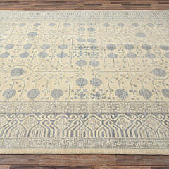 Bone White and Soft Grey Khotan “Pomegranate” Design Hand Knotted Wool Oriental Carpet