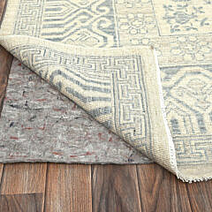 Bone White and Soft Grey Khotan “Pomegranate” Design Hand Knotted Wool Oriental Carpet