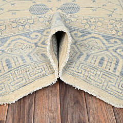 Bone White and Soft Grey Khotan “Pomegranate” Design Hand Knotted Wool Oriental Carpet