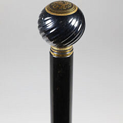 Carved Jet Stone with Brass Cap Walking Stick 19th Century on Wood Shaft
