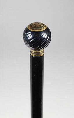 Carved Jet Stone with Brass Cap Walking Stick 19th Century on Wood Shaft