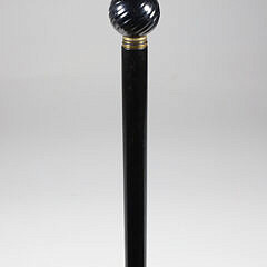Carved Jet Stone Ball Grip with Brass Cap Walking Stick, 19th Century