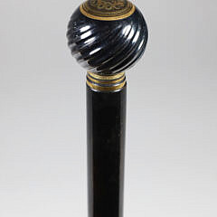 Carved Jet Stone Ball Grip with Brass Cap Walking Stick, 19th Century
