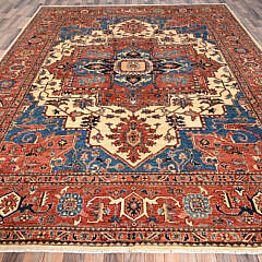 Auburn Red Serapi Heriz Design Hand Knotted Wool Oriental Carpet
