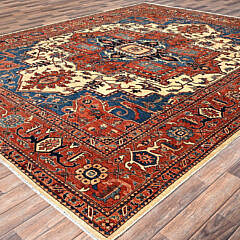 Auburn Red Serapi Heriz Design Hand Knotted Wool Oriental Carpet