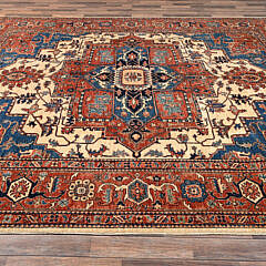 Auburn Red Serapi Heriz Design Hand Knotted Wool Oriental Carpet