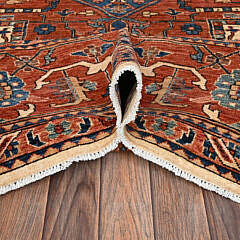 Auburn Red Serapi Heriz Design Hand Knotted Wool Oriental Carpet