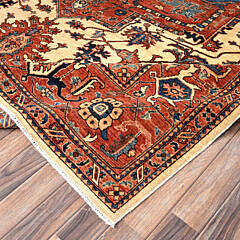 Auburn Red Serapi Heriz Design Hand Knotted Wool Oriental Carpet