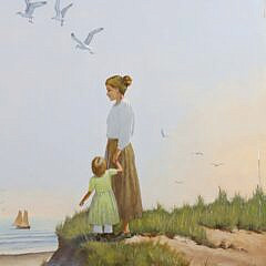 Ben Neill Acrylic Mural Painting “Mother and Child at the Seashore”, circa 1992