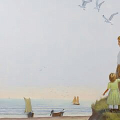 Ben Neill Acrylic Mural Painting “Mother and Child at the Seashore”, circa 1992