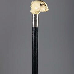 Carved Bulldog Head Grip Walking Stick, 19th Century