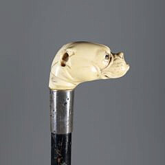Carved Bulldog Head Grip Walking Stick, 19th Century