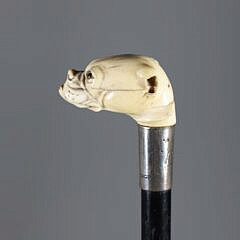 Carved Bulldog Head Grip Walking Stick, 19th Century