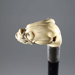 Carved Bulldog Head Grip Walking Stick, 19th Century