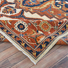 “Antiqued” Fine Persian Serapi Inspired Design Hand Knotted Wool Oriental Carpet, 200 Knots per Square Inch